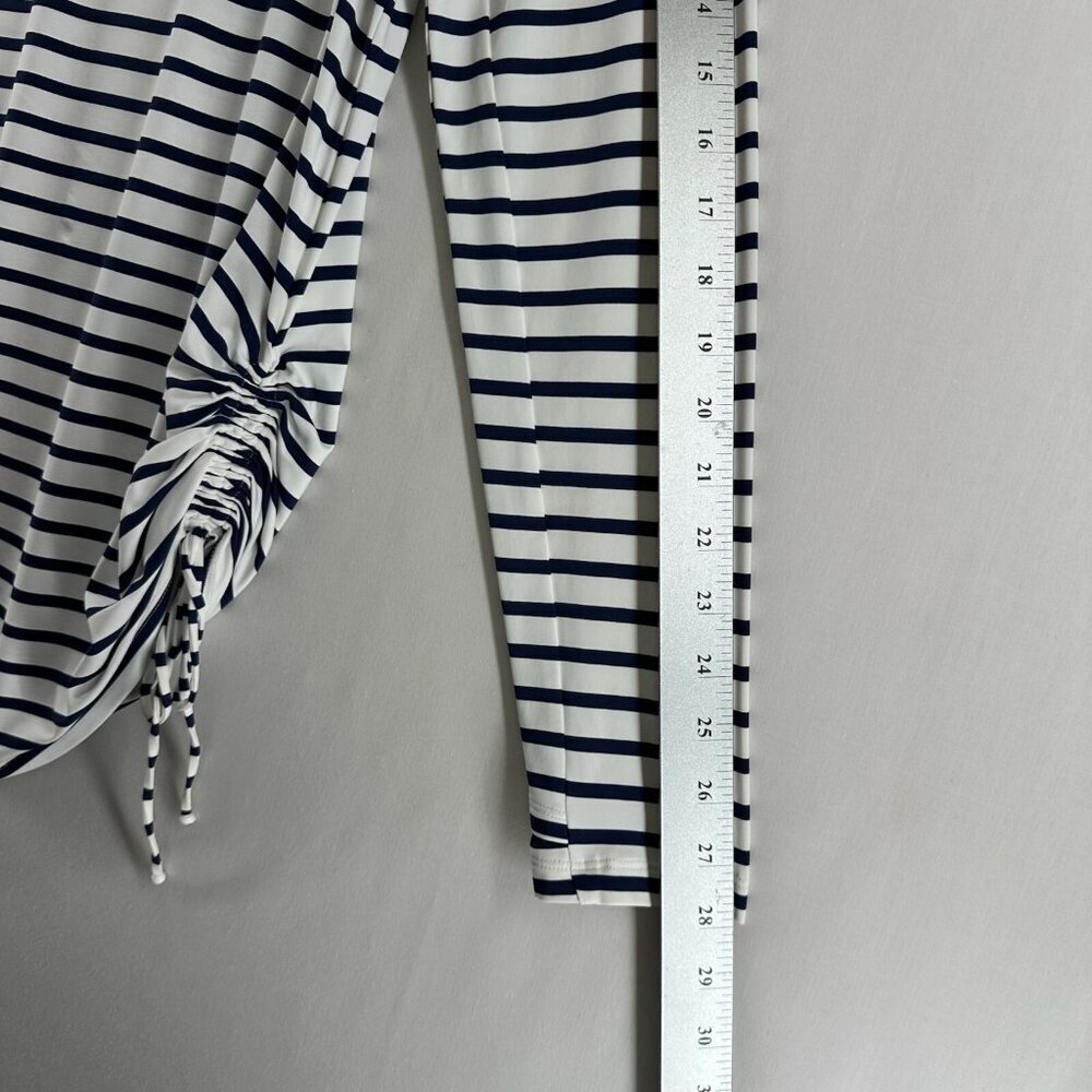 Lands End Top Women L Pullover Long Sleeve Cinched Drawstring Stripe White Black - Picture 6 of 11